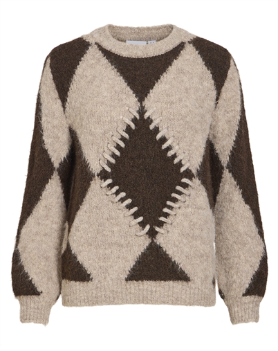 Vila - Vitora O-Neck L/S Jacquard Strik - Natural Melange